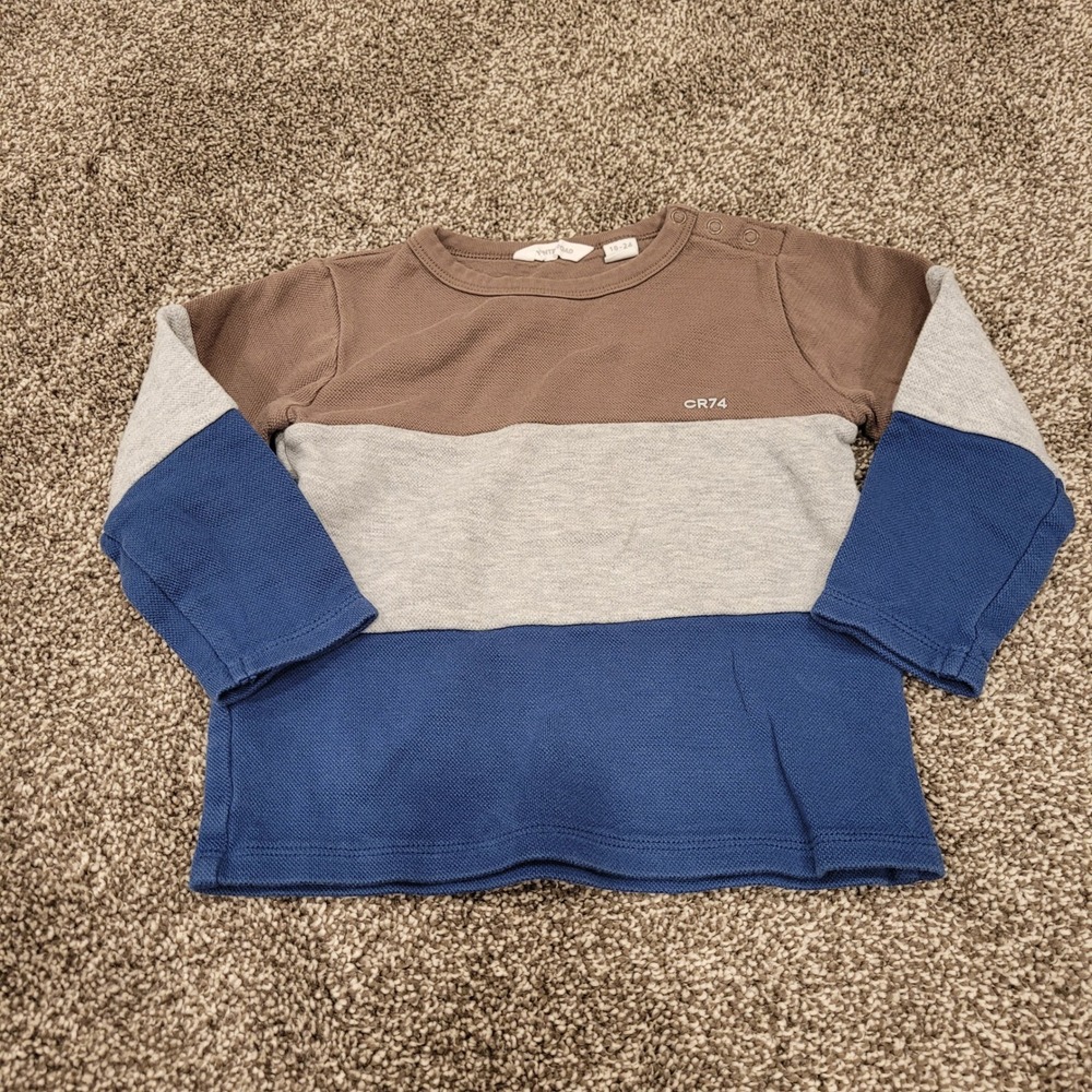 Country Road Toddler Colorblock Waffle Knit Long Sleeve Top Brown Blue 18-24M